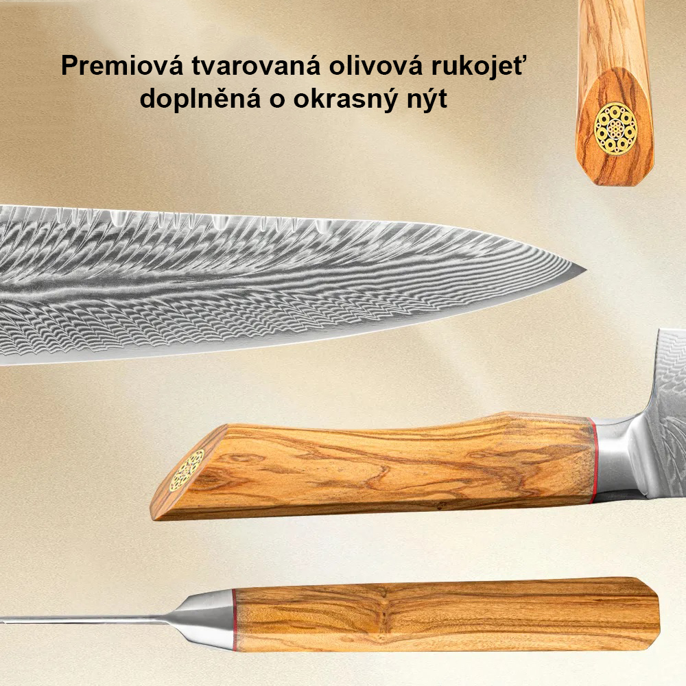 Olive wood damaškový šefkuchařský nůž  03